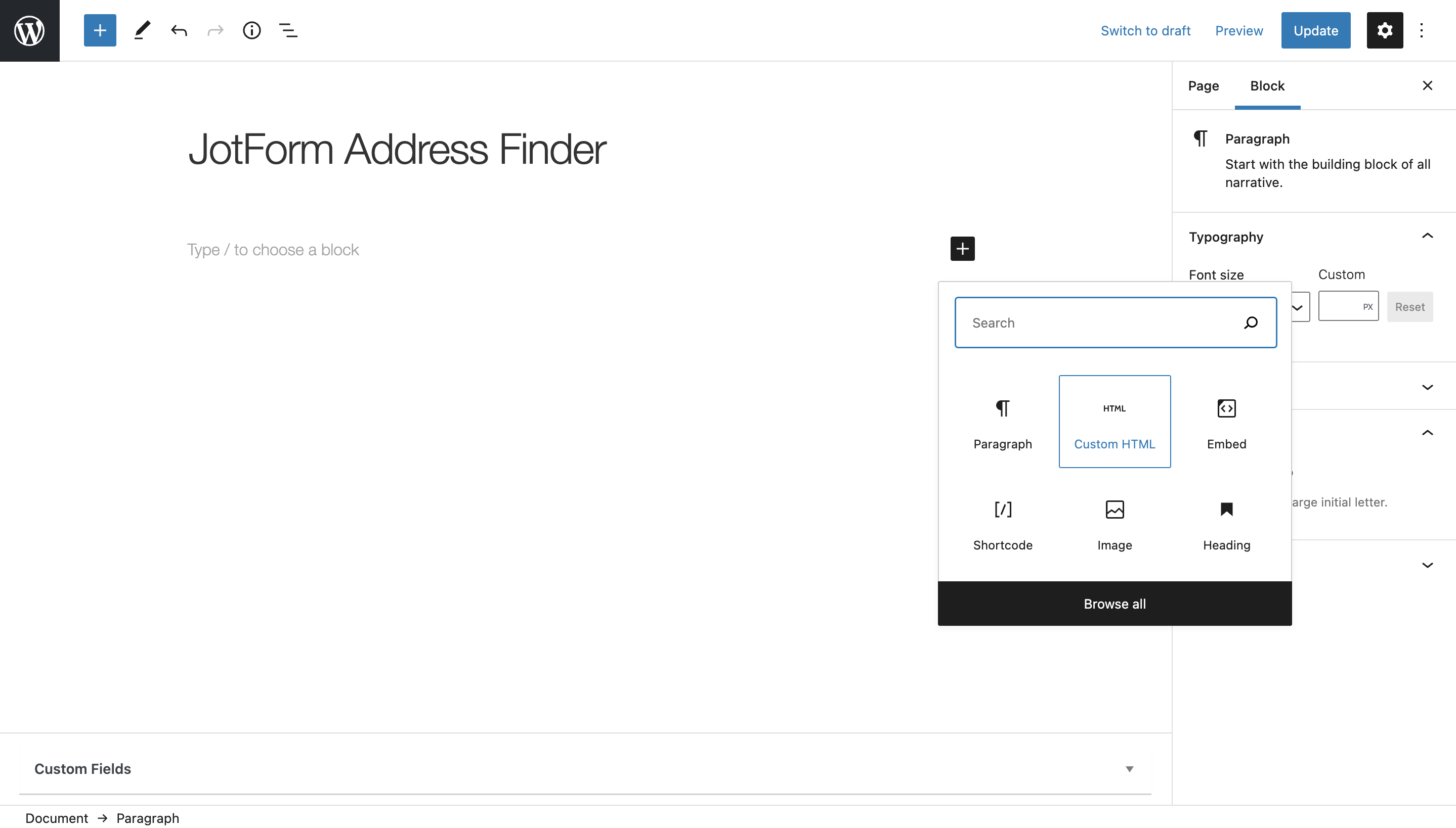 Jotform add HTML Block