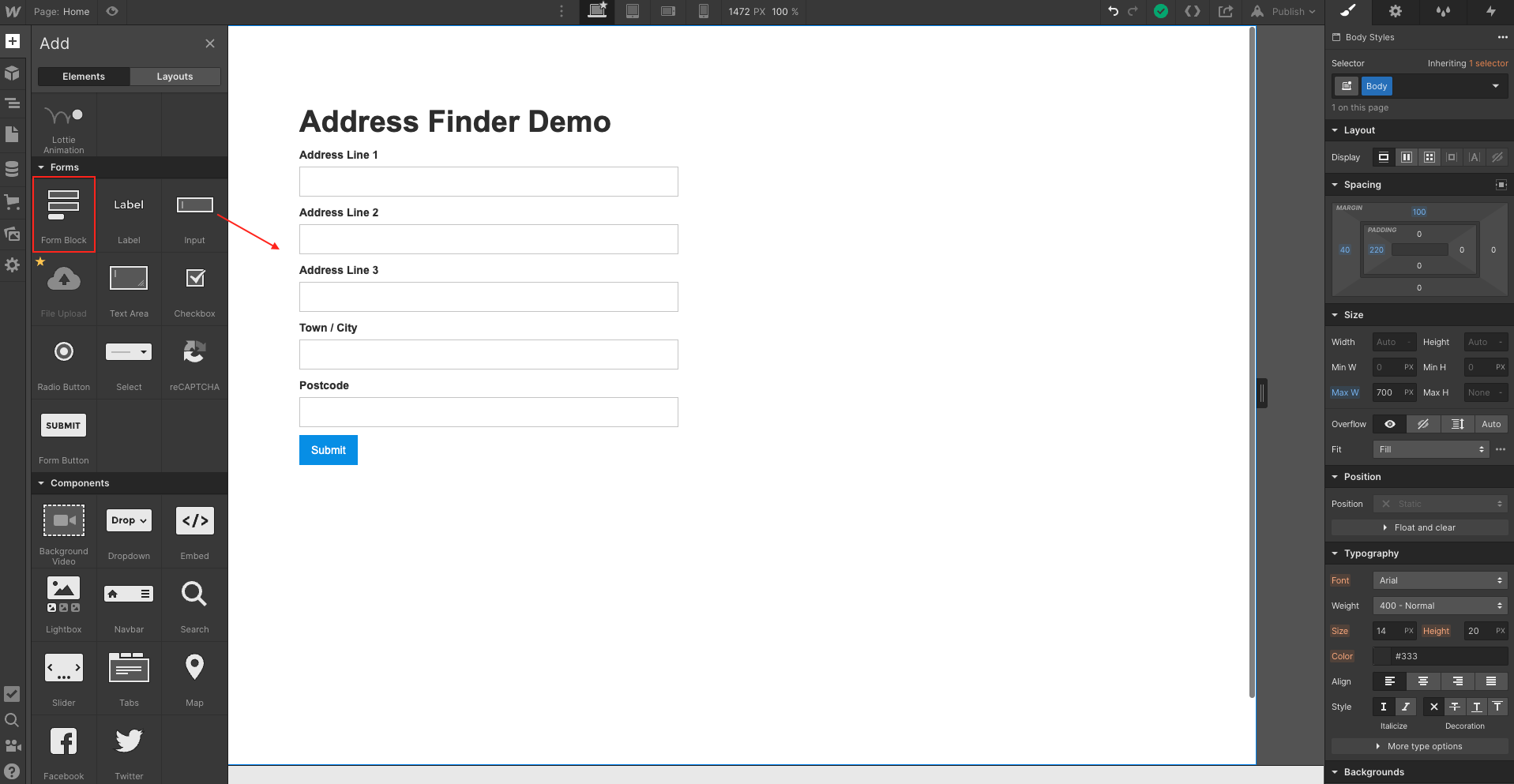 Webflow Integration Address Field