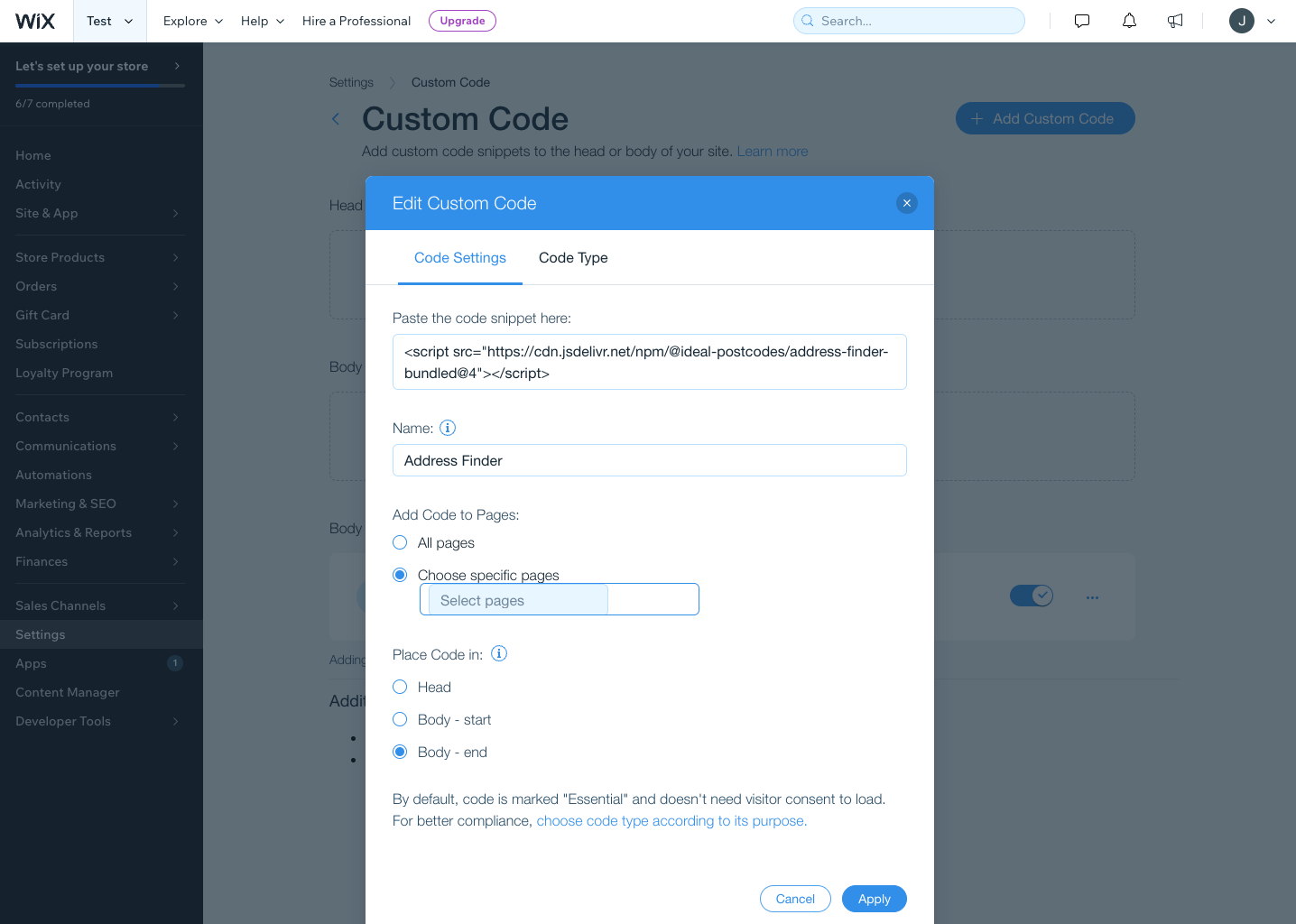 Insert a Code box-screenshot